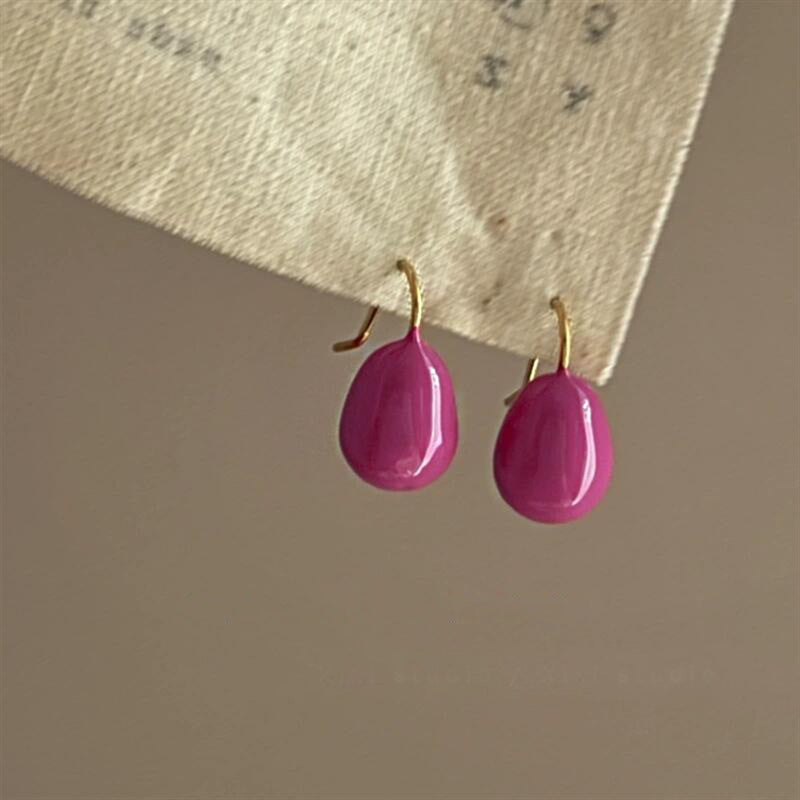 Minimalist Enamel Teardrop Hook Earrings - view 4