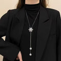 Can Pull Ra Adjust Rotating Snowflake Sweater Chain Women Elegant Design Detail Cubic Zirconia Pendant Long Style Necklace Fall/Winter Accessory