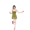 Retro Green Tie Camisole Fitted A-Line Short Dress
