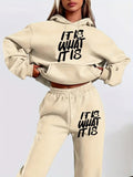 Fall Sporty Minimal Long Sleeve Printed Letter Print Hoodie Set