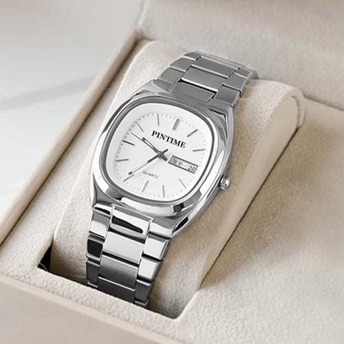 New Ladies Watch Fashionable Retro Simple Square Stainless Pair Date Waterproof Glow Quartz Casual Watch