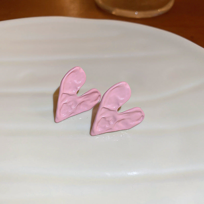 Pink Enamel Heart Huggie Hoop Earrings - view 10