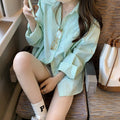 Women's Spring-Summer Korean Long Sleeve Striped Sun-Protection Lightweight Cardigan - Light Green