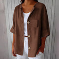 Summer Retro Fashion Linen Cotton Short Sleeve Loose Cardigan + Shirt