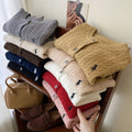 Women's Fall-Winter Retro Embroidered Knit Long Sleeve Crew Neck Sweater + Cardigan + - White