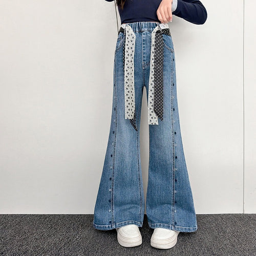 Girls' Polka Dot Belt Flared Jeans - Slim Fit