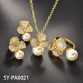 Overseas New Release Imitation Pearl Pendant Mini Set Rhinestone Necklace Ring Earrings 3-Piece Set Western Women Jewelry