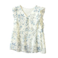 Summer Korean Designer Flutter Sleeve Sleeveless V-Neck Tie-Front Shirt