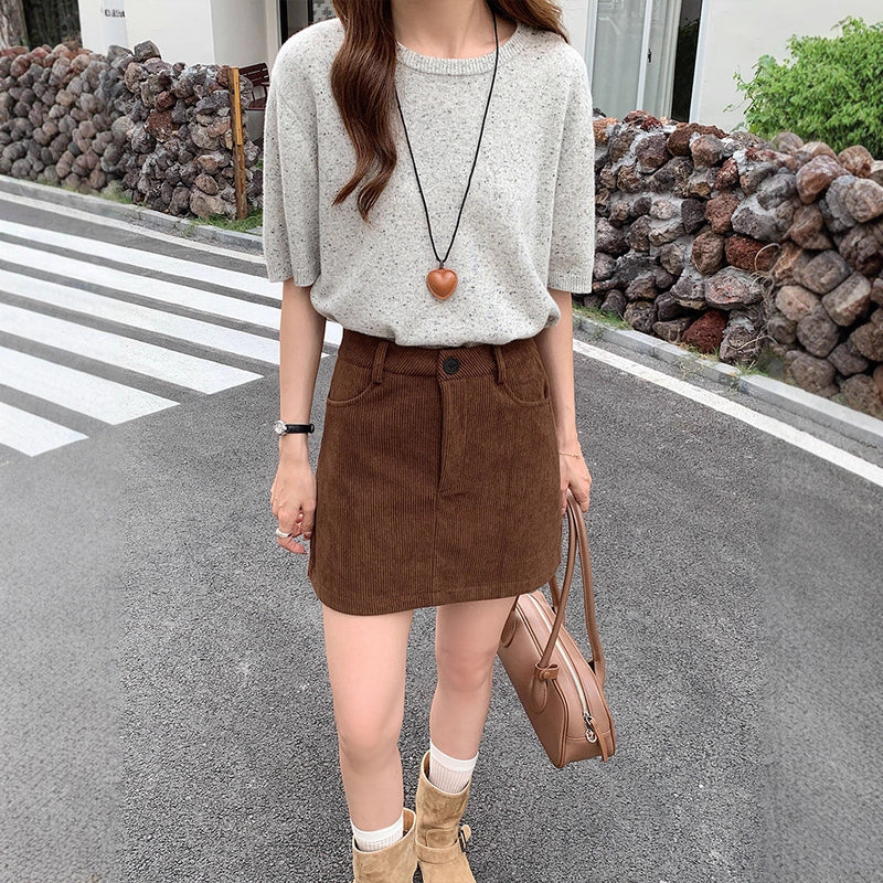 Fall-Winter Fashion Elegant Petite High Waist Skirt + Short Skirt