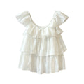 Summer Korean Youthful Mini Flutter Sleeve Sleeveless Ruffle Shirt