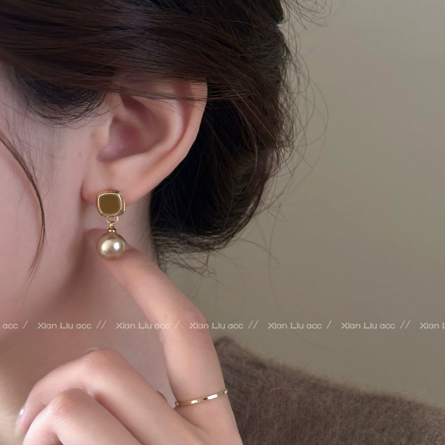 French Vintage Round Pearl Stud Earrings - view 2