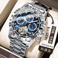 POEDAGAR Brand Mechanical Watch New Multifunction Month Mutual Fly Wheel Mens Watch Live Export Bestseller Watch