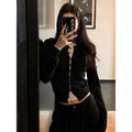 Women's Fall Slimming Knit Wool Long Sleeve Fitted Fake Two-Layer Cardigan + Top 2026 - Black