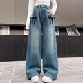 Girls' Tie Bow Detail Wide-Leg Straight Jeans