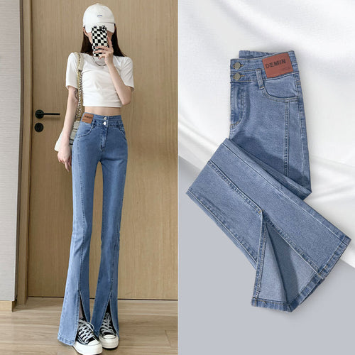 Girls' High-Rise Floor-Length Slit Flared Jeans