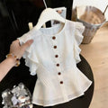 Office French Mini Flutter Sleeve Ruffle Shirt