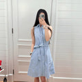 RL Polo Style Pony Embroidery Sleeveless Shirt Dress, White
