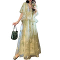 New Chinese Style Beaded Gold-Woven Mesh Long Dress, Summer New