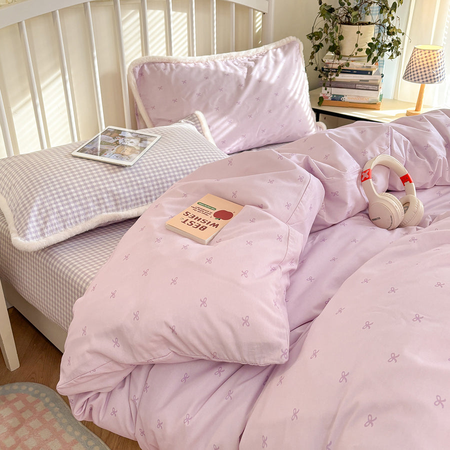 Bow Tie Cream Washed Cotton 4-Piece Bedding Set – Pastel Colors - view 4