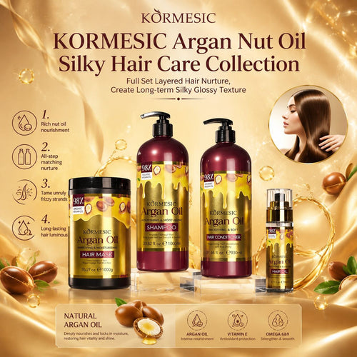 KORMESIC跨境外贸阿甘油洗发护发精油套装 shampoo全英文厂家批发