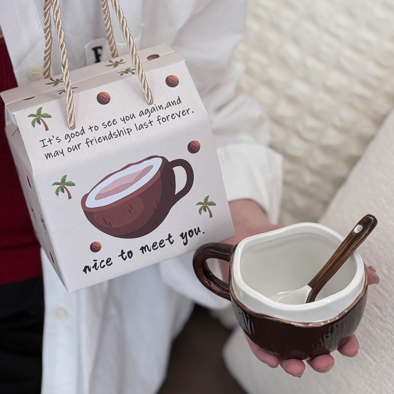 ins陶瓷椰子椰肉咖啡杯牛奶家用早餐马克杯釉下彩陶瓷杯牛奶杯