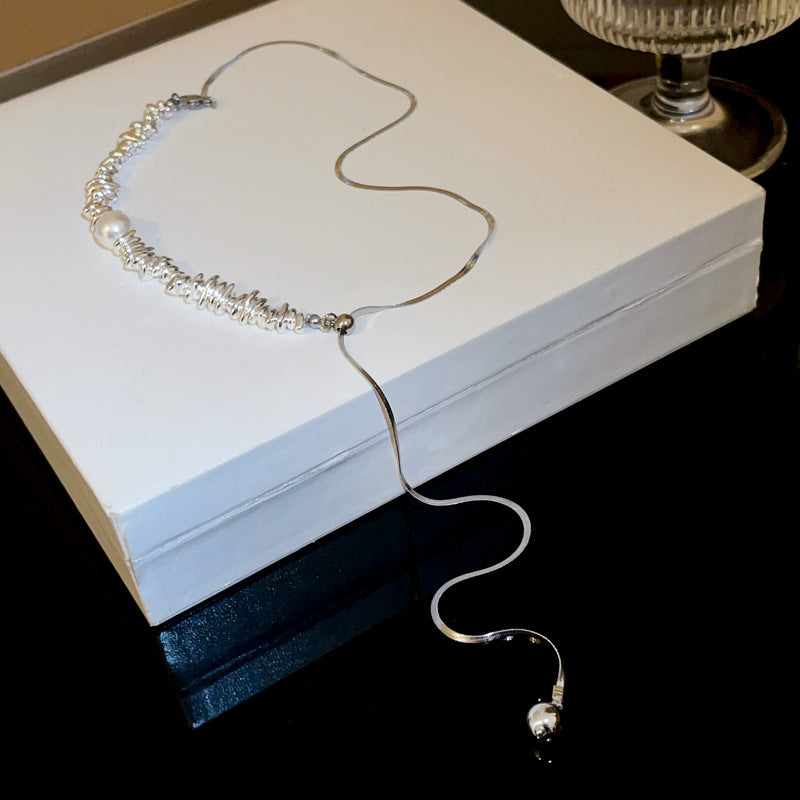 Geometric Pearl Tassel Long Necklace - view 7
