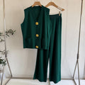 Knit Tank Top plus Wide Leg Pants Set - Large Button Two-Piece Summer Outfit