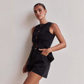 Spring-Summer Fashion Sleeveless Waist-Tie High Waist Loose Shorts Set