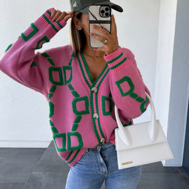 Women's Fall-Winter Knit Wool V-Neck Loose Sweater + Cardigan + Jacket + Top 2026 - Pink