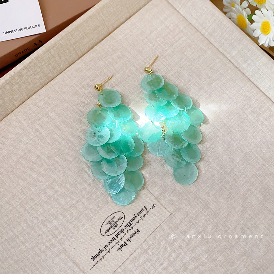 Shell Circle Tassel Stud Earrings - view 3