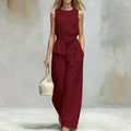 Spring-Summer Casual Sleeveless Belt Pants + Top 2-Piece Set
