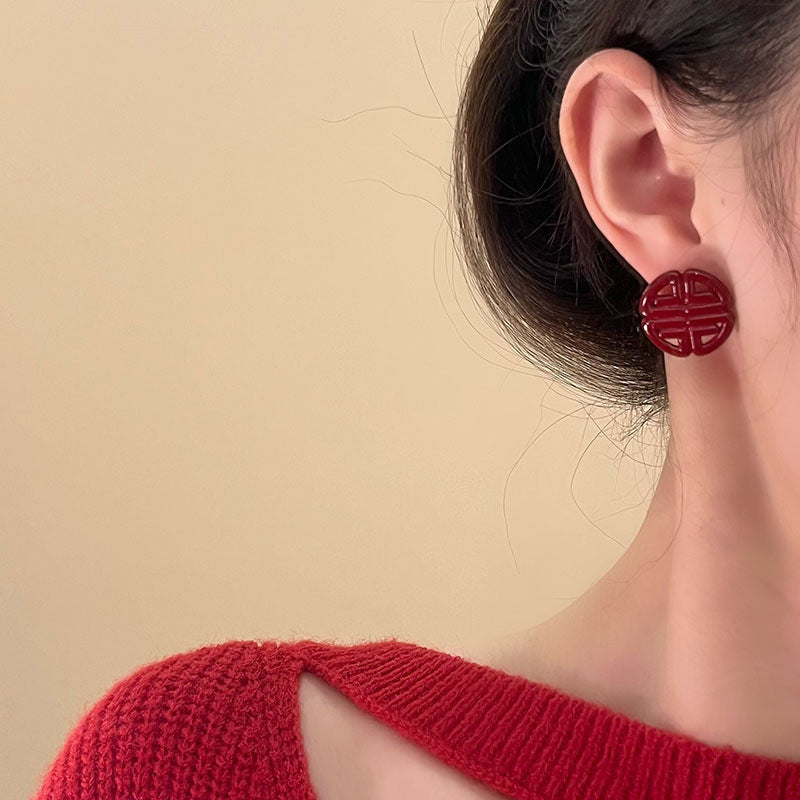 Anchora Red Vintage Flower Stud Earrings - view 4