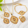 Western New Overseas Jewelry Beaded Quilted Shape Base Pad Alloy Necklace Bracelet Set Earrings Ring Fashionable Women Set