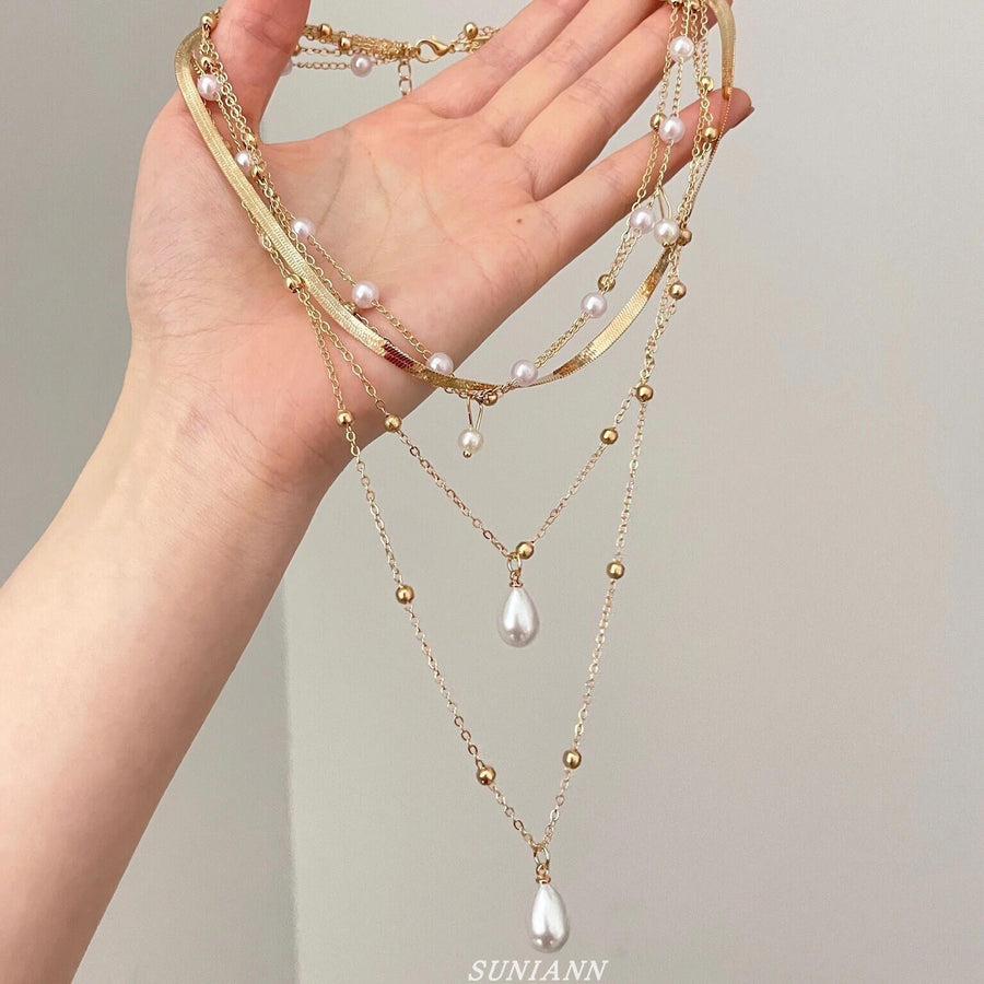Three-Layer Pearl Necklace with Heart Pendant - view 3