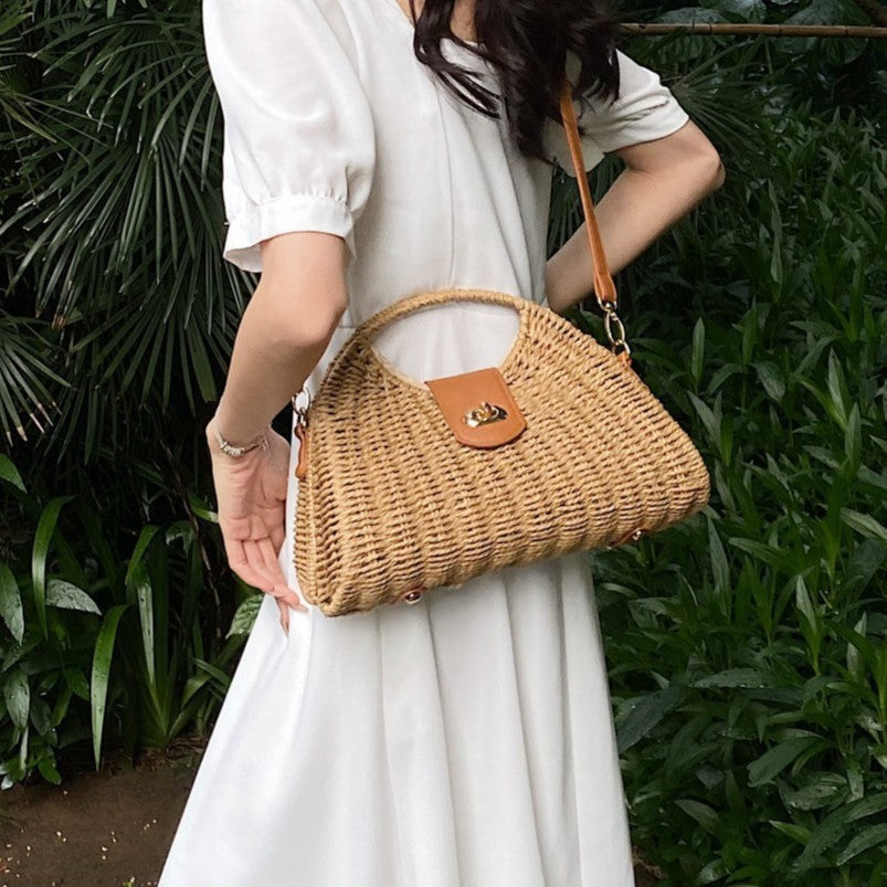 Minimalist Woven Straw Crossbody Tote Bag - view 3