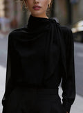 Office Luxury Satin Long Sleeve Stand Collar Shirt