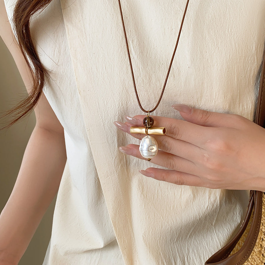 Vintage Glass Pearl Cord Necklace - view 2