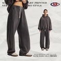 Unisex Fall/Winter Washed Distressed Snow-Denim Wide Leg Curved Leg Fleece-Lined Thick Casual Pants