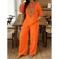 Women's Ethnic Long Sleeve Lace Trim Set 2026 | 2 Piece Outfit Set - White