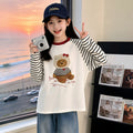Girls' Striped Bear Print Base Layer and Jeans Set