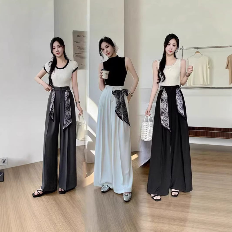 Summer Casual Fashion High Waist Drapey Loose Wide Leg Pants