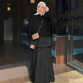 Fall Retro Casual Long Sleeve Lapel Collar Loose Cardigan + Shirt + Long Skirt Set