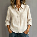 Spring-Summer Casual Long Sleeve Lapel Collar Plaid Loose Shirt