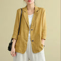 Women's Fall Artistic Casual Plus Size Linen Cotton Long Sleeve Loose Jacket + Top 20 - Black