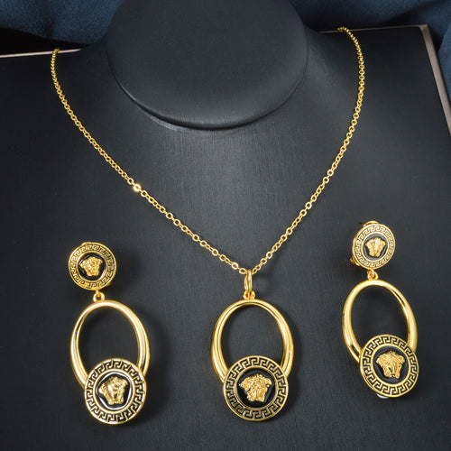 Overseas Dubai Gold Retro Imperial Breeze Glaze Geometric Portrait Pendant Necklace Earrings Set Create Art Versatile