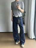 eme washed blue french blue overalls destroy wrinkles cleanfit straight casual wide leg pants for me