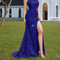 Women's One-Shoulder Spaghetti Strap Sequin Sexy Evening Gown
