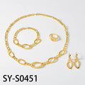 Western Bead Gem 18K Jewelry Set Cuban Chain Oval Round Cutout Return Pattern Necklace Bracelet Set Earrings Ring Set