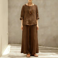Women's Linen Cotton Long Sleeve Loose Shirt 2-Piece Set 2026 | Casual Shirt - Khaki