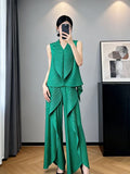 Sleeveless Pleated Asymmetric Drapey Wide Leg Pants + Top Set